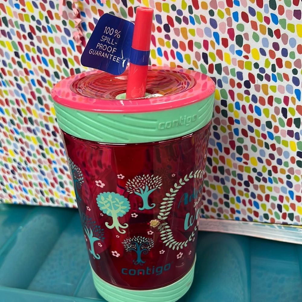 Contigo Spill-Proof Kids Straw Tumbler 14oz Pink Adventure Into The Woods Trees